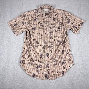 Black Rifle Coffee Company Shirt Mens L Brown Stripe Button Down Short Sleeve